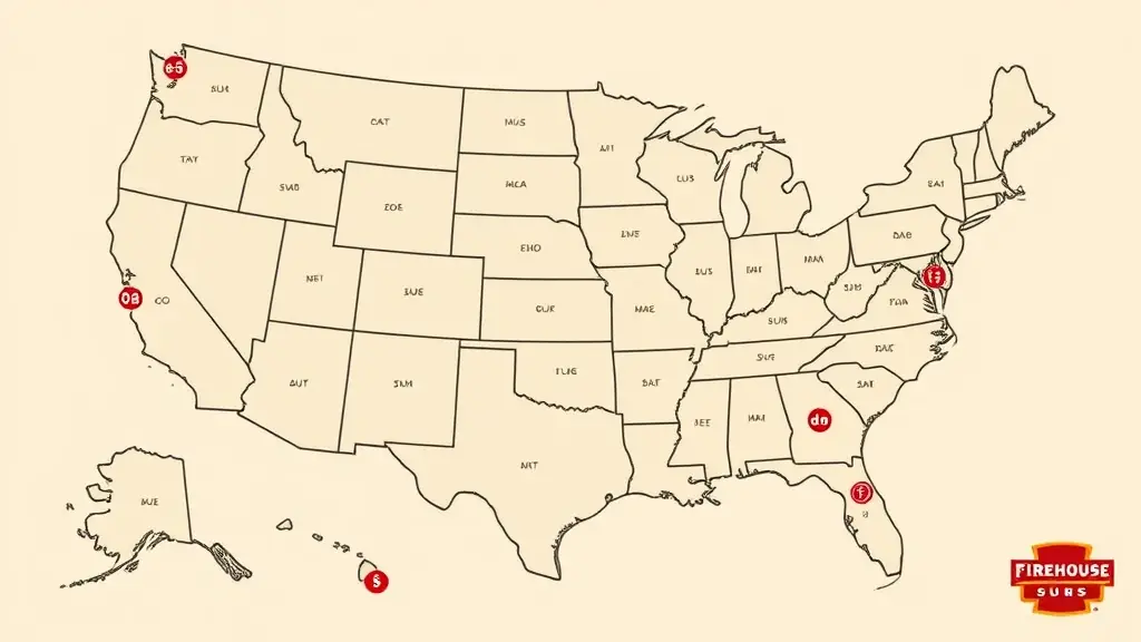 A map showing the locations of Firehouse Subs restaurants across the country.
